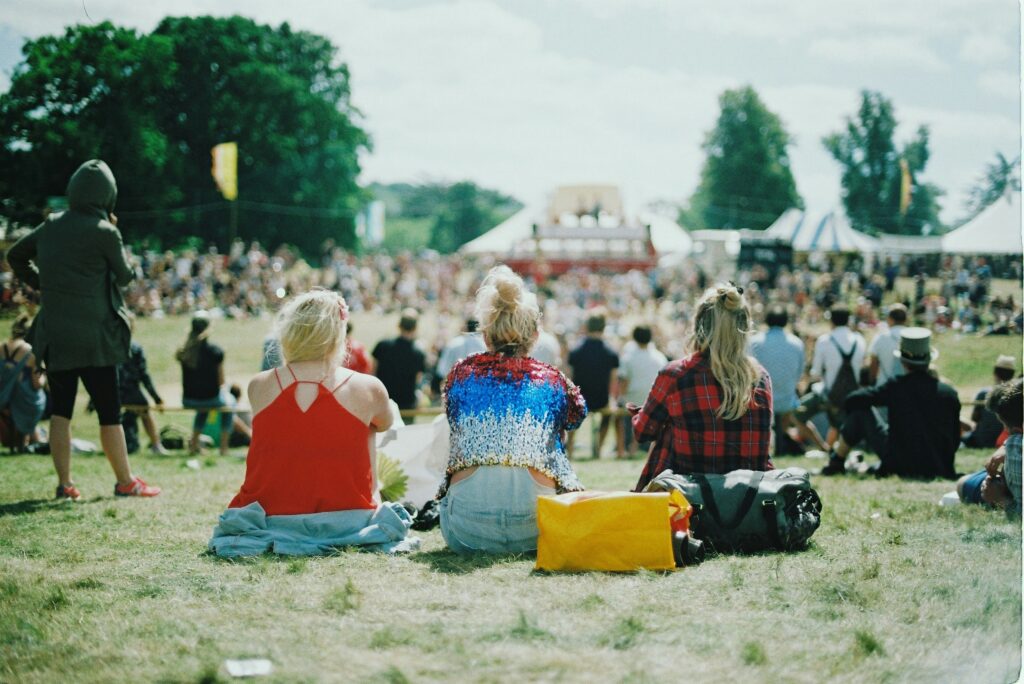 festival goers in sunshine